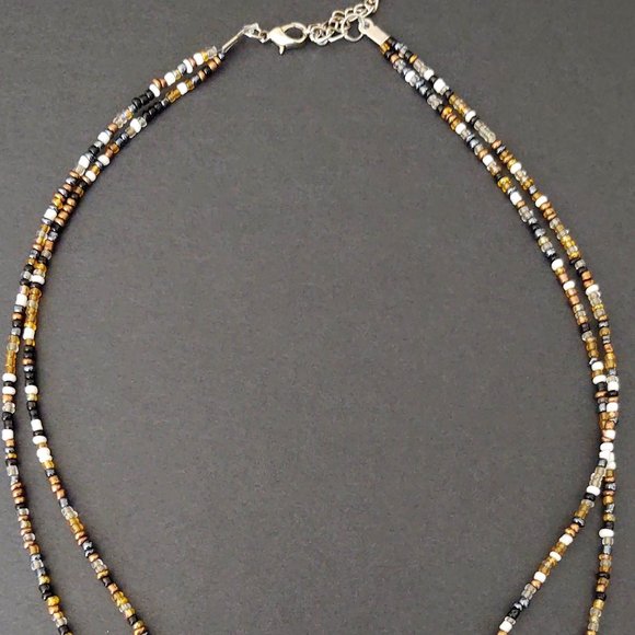 Double strand seed bead & teardrop beaded necklace - Picture 7 of 11